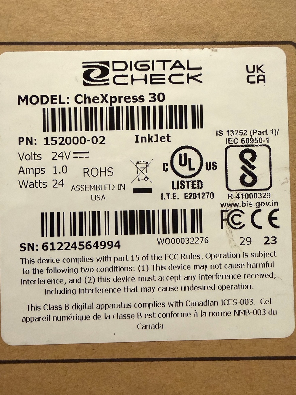 Digital Check CheXpress 30 InkJet Check Scanner - Picture 3 of 3